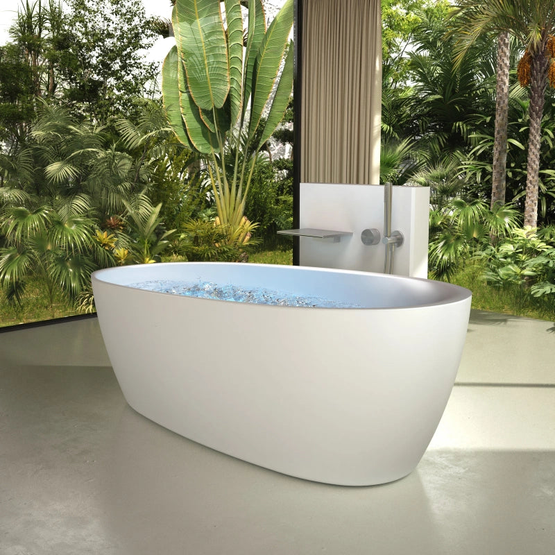 Matte white oval solid surface bathroom bathtub