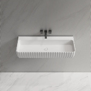Rectangular white solid surface fluted design front top view close-up
