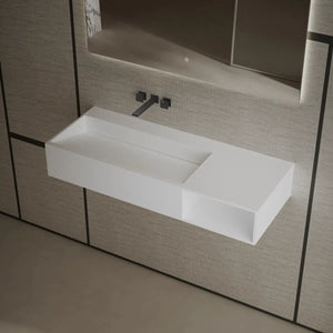 White rectangular matte white solid surface wall mount basin