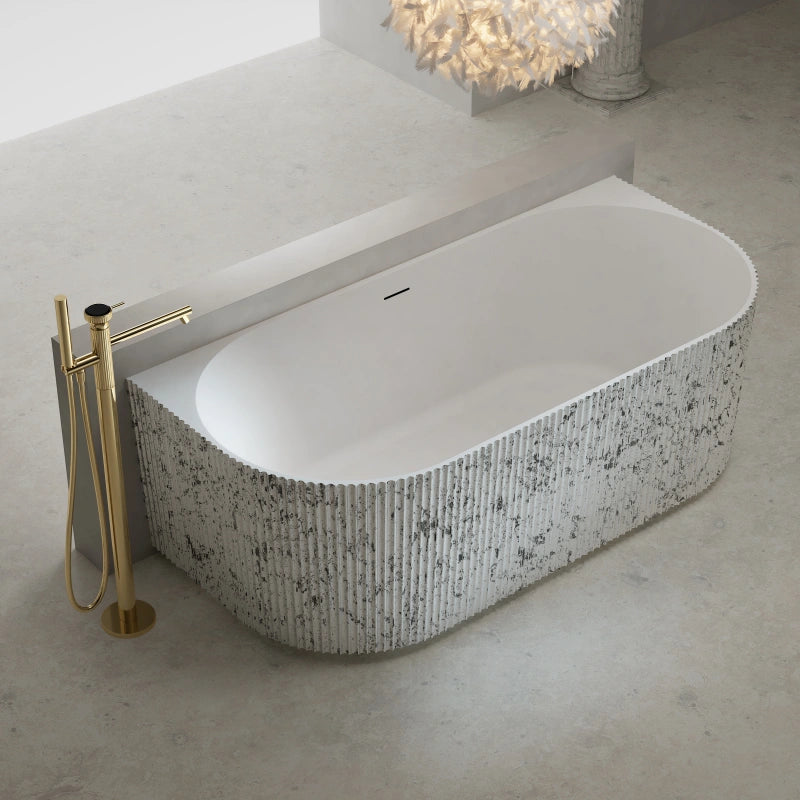 MonBlari XS Series modern solid surface back-to-wall soaking bathtub