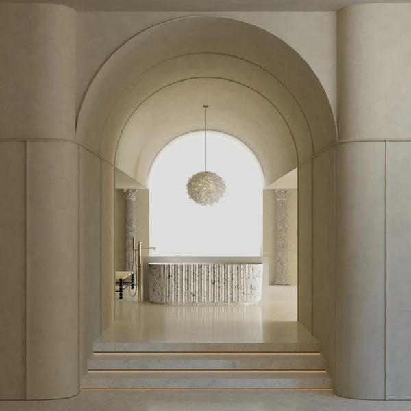 MonBlari XS Series modern solid surface back-to-wall soaking bathtub