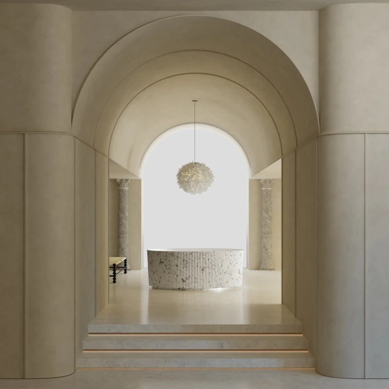 MonBlari XS Series round fluted solid surface freestanding soaking tub