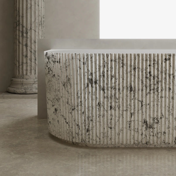 MonBlari XS Series solid surface back-to-wall soaking tub for modern bathroom