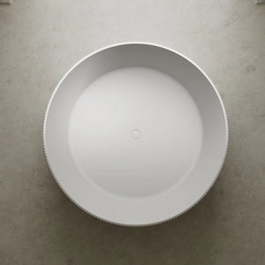 MonBlari XS Series solid surface round soaking bathtub with fluted exterior